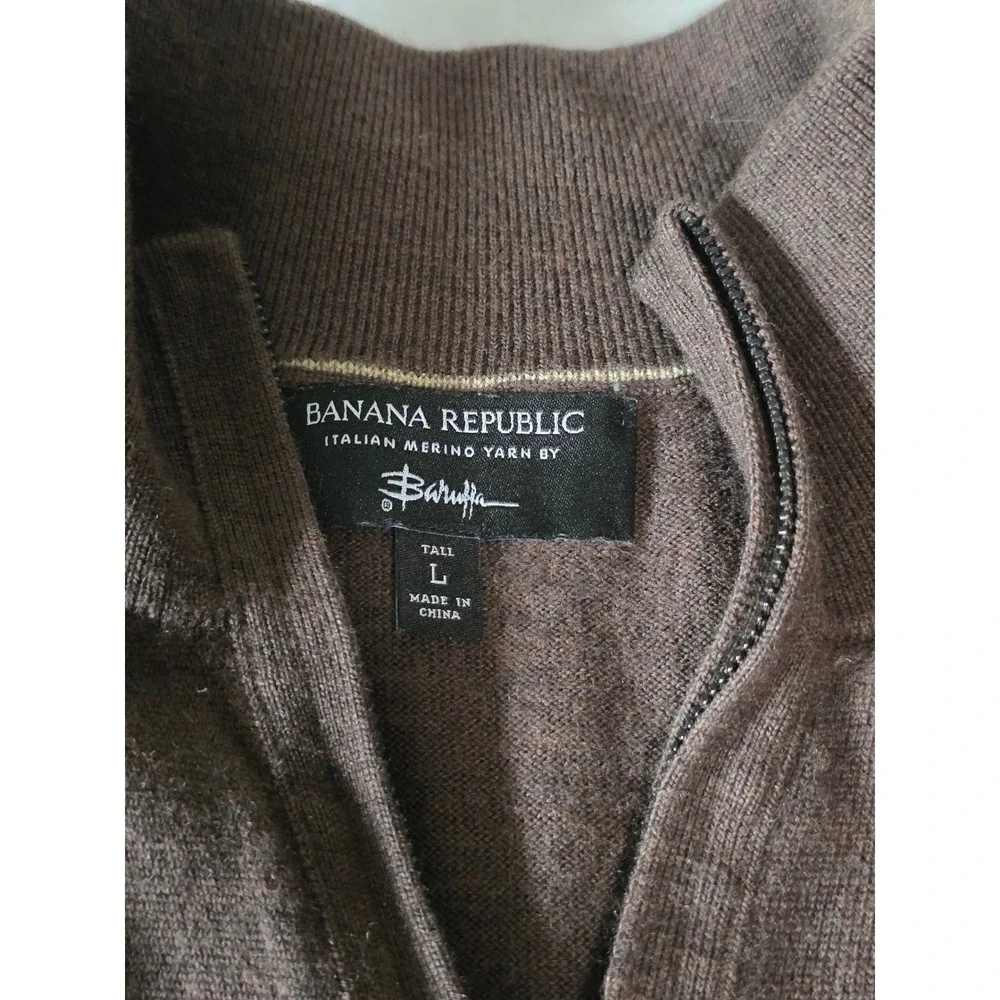Banana Republic Mens Large Tall Brown Italian Merino Wool Quarter Zip Sweater